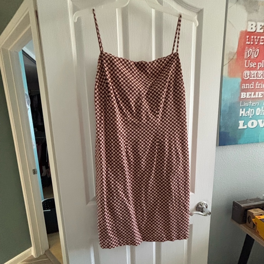Levi's Brown and White Checkered Mini Dress